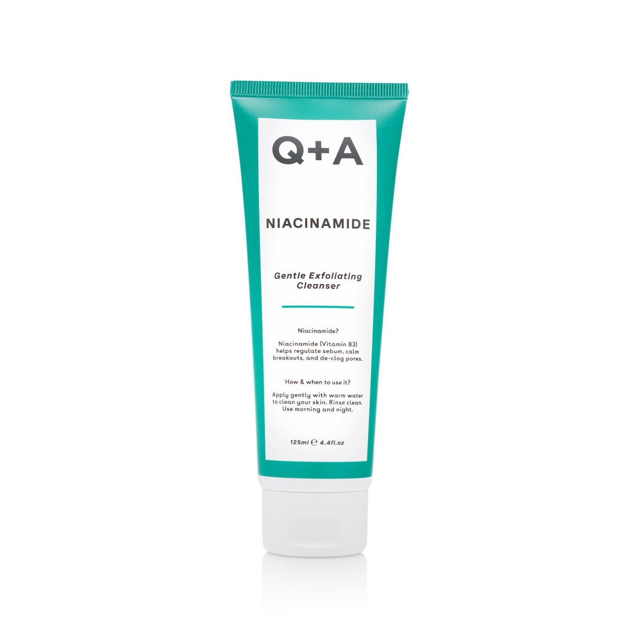 Q+A NIACINAMIDE GENTLE EXFOLIATING CLEANSER, švelnus šveičiamasis veido prausiklis, 125ml