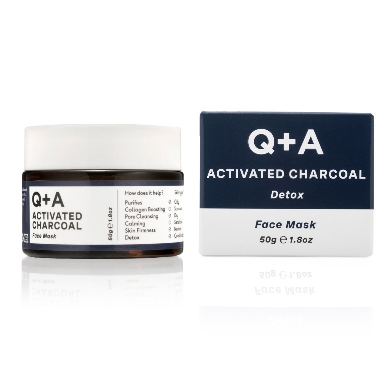 Q+A ACTIVATED CHARCOAL DETOX FACE MASK, valomoji veido kaukė su aktyvinta anglimi, 50g