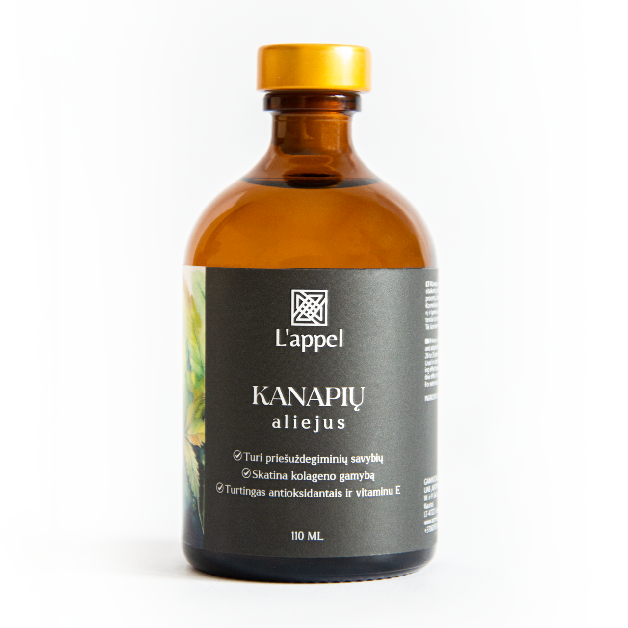 LAPPEL, Šalto spaudimo kanapių aliejus, 110 ml