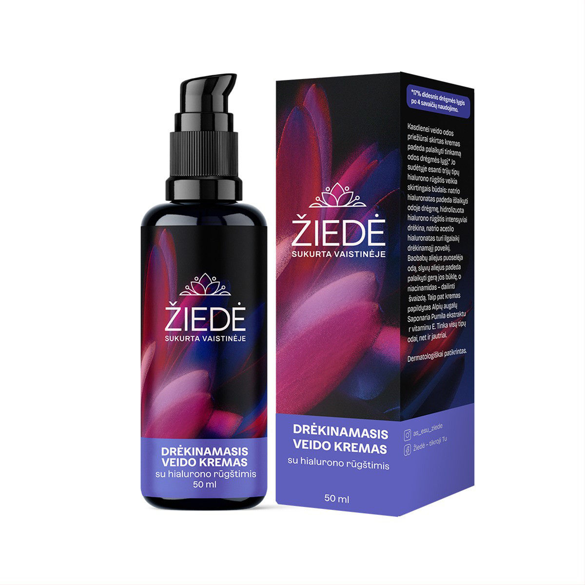 ŽIEDĖ, drėkinamasis veido kremas su hialurono rūgštimis, 50ml