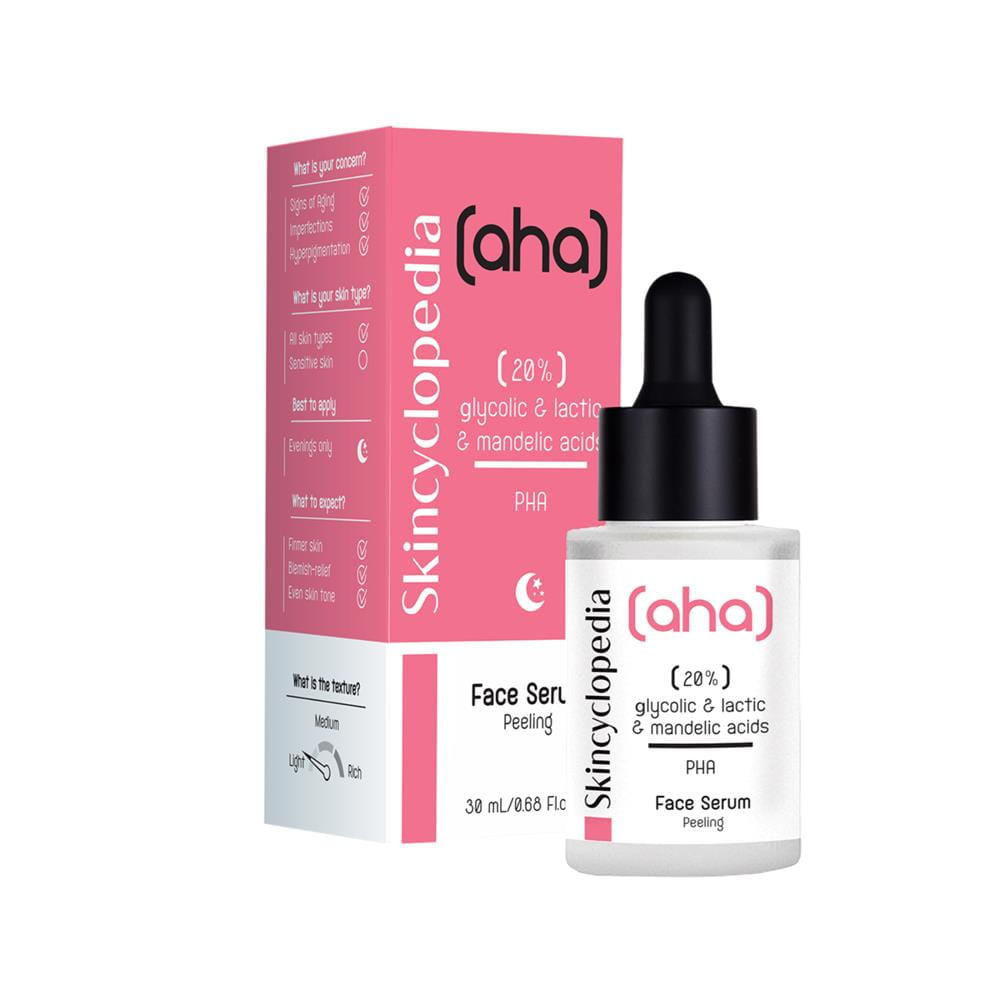 Skincyclopedia naktinis veido serumas su 20% AHA + PHA rūgščių kompleksu, 30ml