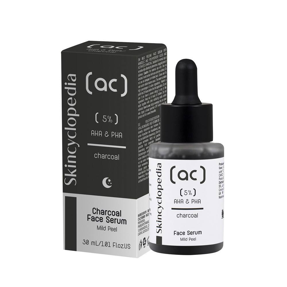 Skincyclopedia švelnus šveičiamasis veido serumas su 5% AHA ir PHA rūgščių kompleksu, 30ml
