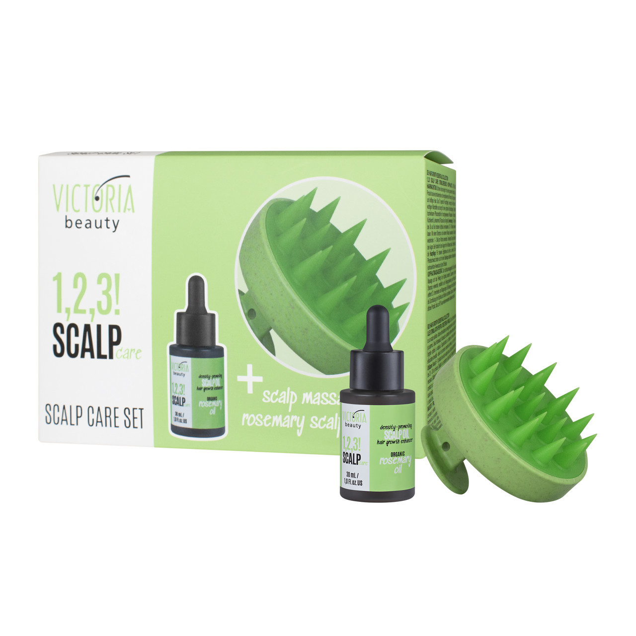 Victoria Beauty 1,2,3 Scalp Care Set! plaukų priežiūros rink. (rozmarinų al., 30ml ir masažuoklis)