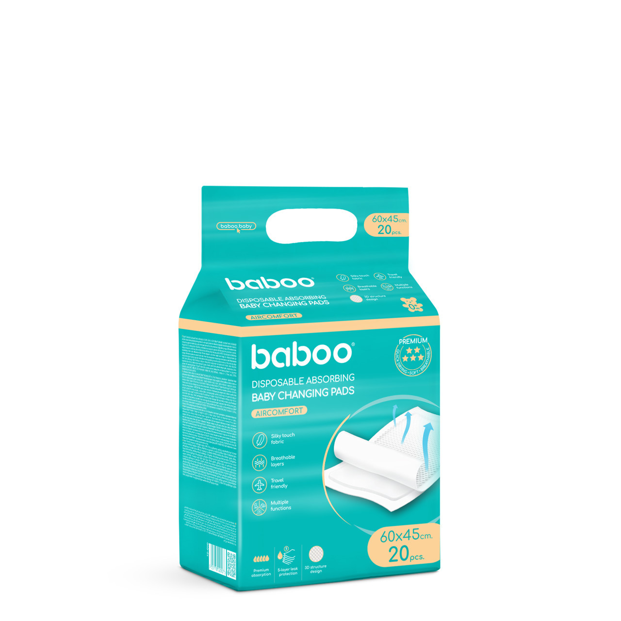 BABOO® AirComfort vienkartiniai pervystymo paklotai, 60x45 cm, 20 vnt