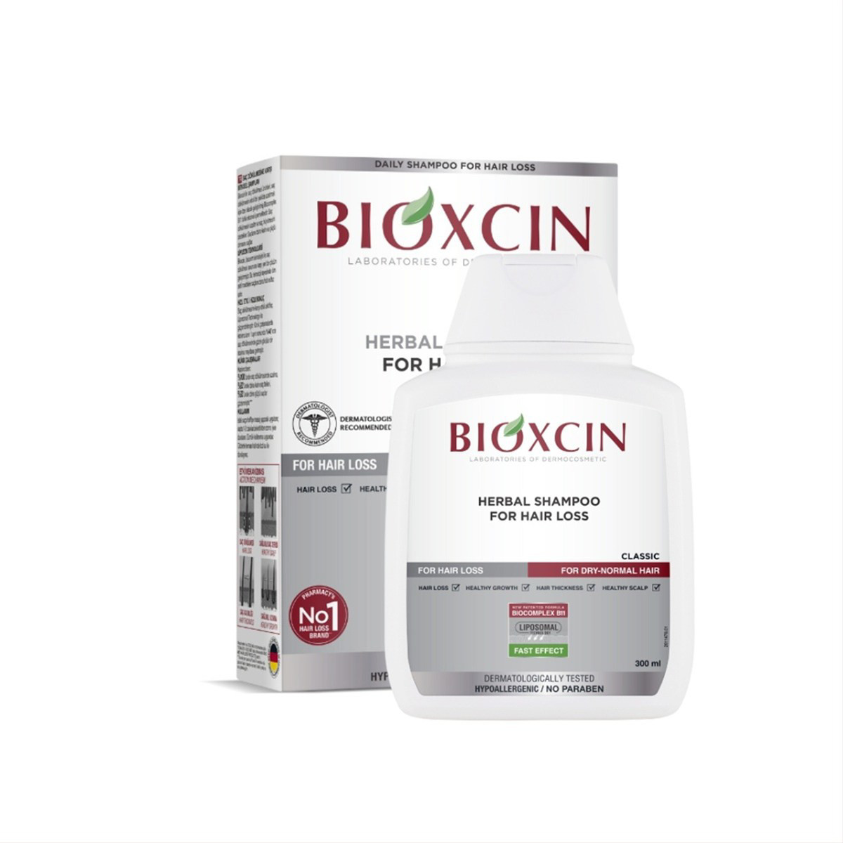 BIOXCIN, šampūnas nuo plaukų slinkimo normaliems, sausiems plaukams, 300 ml.
