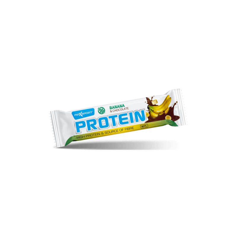 Baltyminis batonėlis bananų skonio ir pieno šokoladu, be gliuteno – MAXSPORT, 50 g