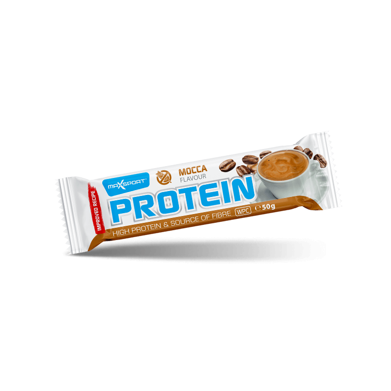 Baltyminis batonėlis kavos skonio su pieniniu šokoladu, be gliuteno – MAXSPORT, 50 g