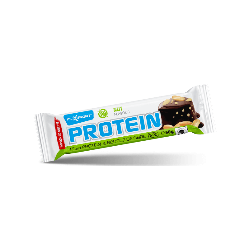 Baltyminis batonėlis su žemės riešutais ir kakavos glaistu, be glitimo – MAXSPORT, 50 g