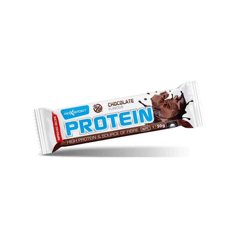 Baltyminis batonėlis su šokolado skoniu, kakavos glazūroje, be glitimo – MAXSPORT, 50 g