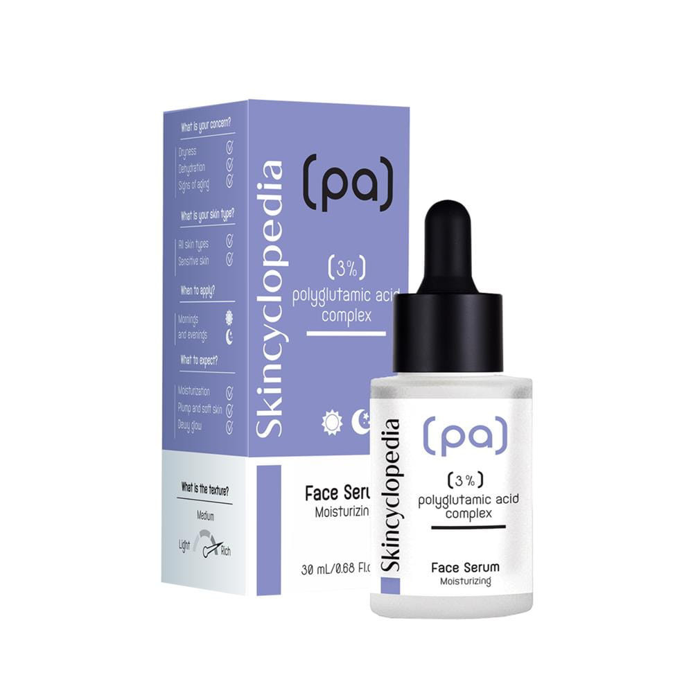 Skincyclopedia drėkinamasis veido serumas su 3% poliglutamo rūgšties kompleksu, 30ml