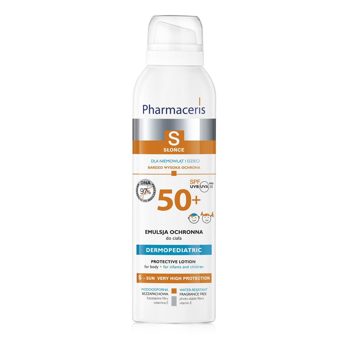 PHARMACERIS S, purškiama emulsija kūnui nuo 6 mėn., SPF50+, 150ml