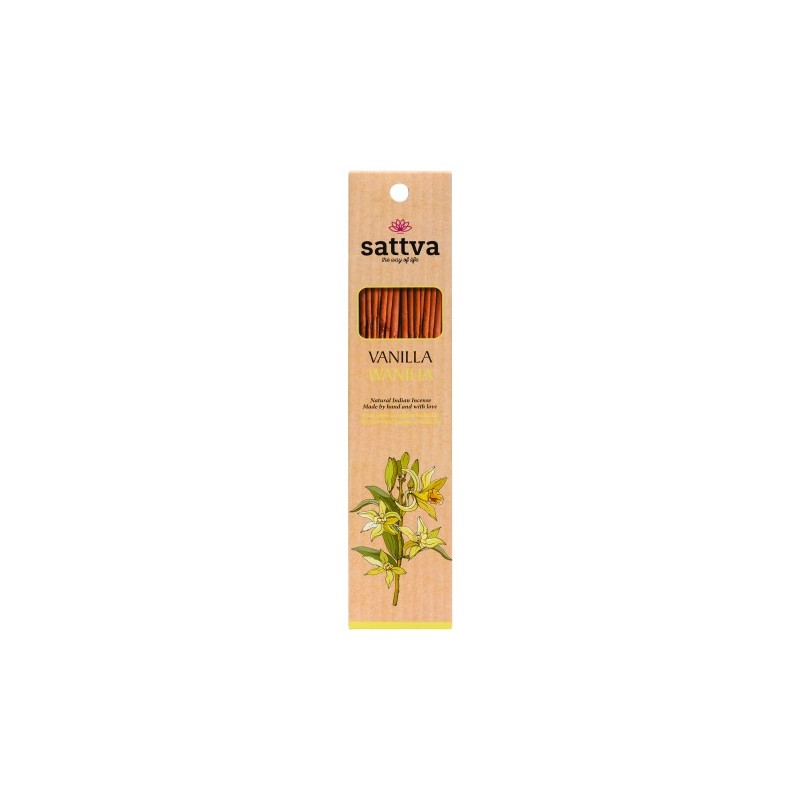 Natūralūs indiški smilkalai su vanilės aromatu – SATTVA (15 vnt., 30 g)