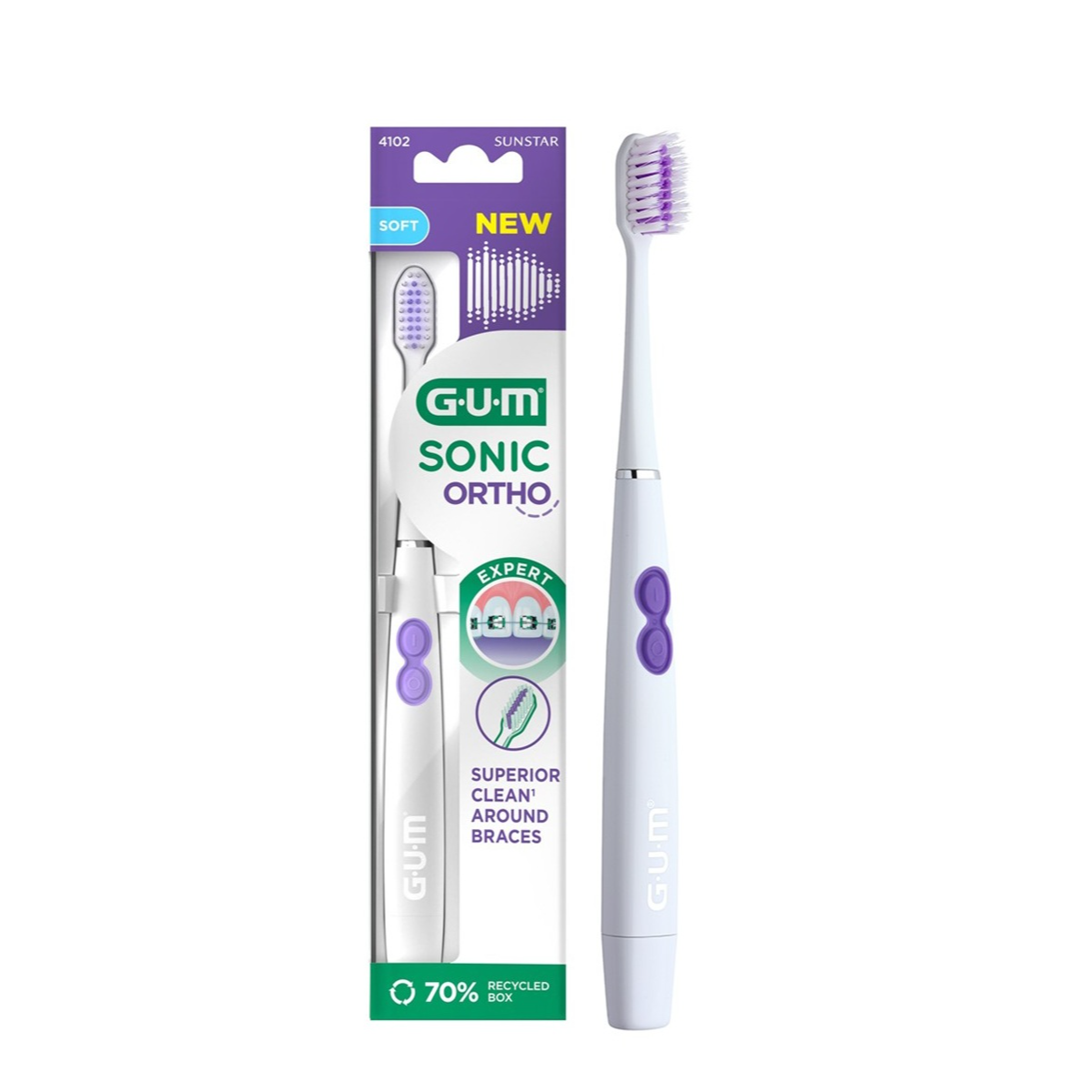 G.U.M.® (4102) SONIC ORTHO dantų šepetėlis (su baterija)