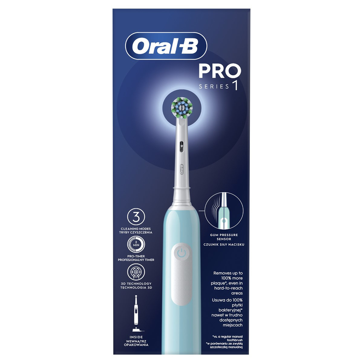 ORAL-B PRO SERIES 1 CARIBBEAN BLUE CROSS ACTION, Elektrinis dantų šepetėlis