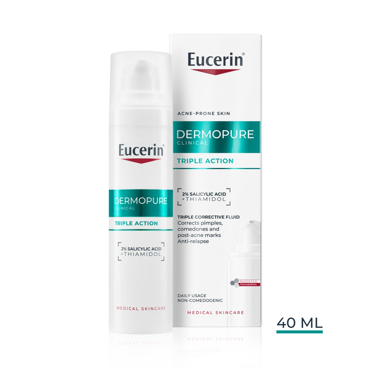 EUCERIN DERMOPURE CLINICA, trigubo poveikio koreguojamasis fluidas, 40 ml