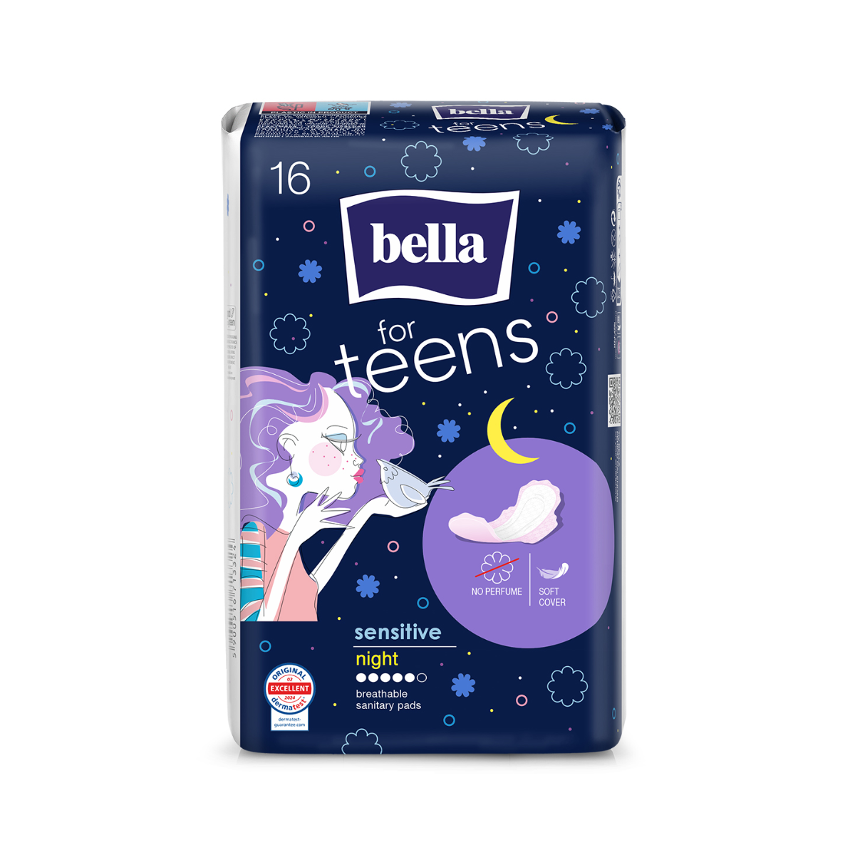 BELLA FOR TEENS SENSITIVE NIGHT, higieniniai paketai, 16 vnt.