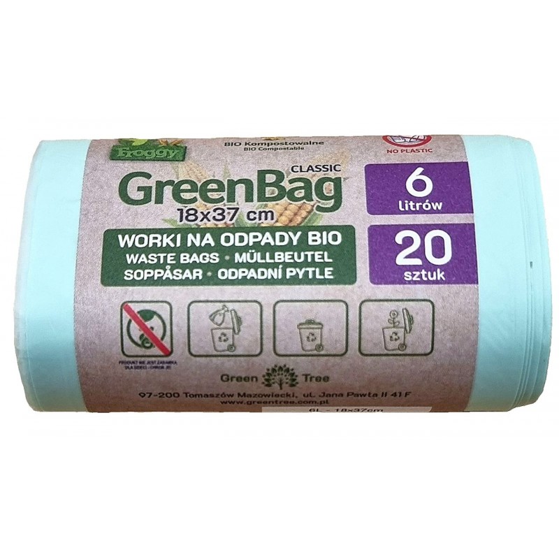 Kompostuojami ir Biologiškai Skaidūs Šiukšlių Maišai 6 L, 20 vnt – FROGGY (GREENBAG)