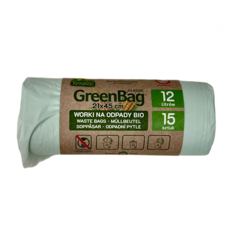 Kompostuojami ir Biologiškai Skaidūs Šiukšlių Maišai 12 L, 15 vnt – FROGGY (GREENBAG)
