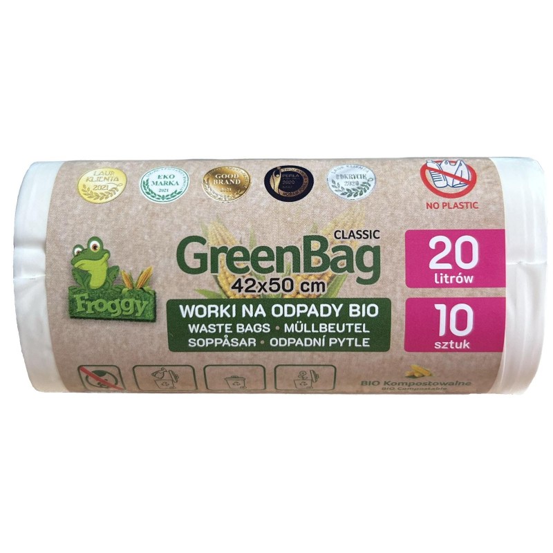 Kompostuojami ir Biologiškai Skaidūs Šiukšlių Maišai 20 L, 10 vnt – FROGGY (GREENBAG)