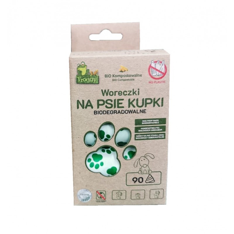 Ekologiški šuns ekskrementų maišeliai, biologiškai skaidūs – 6 vnt/90 maišelių, FROGGY
