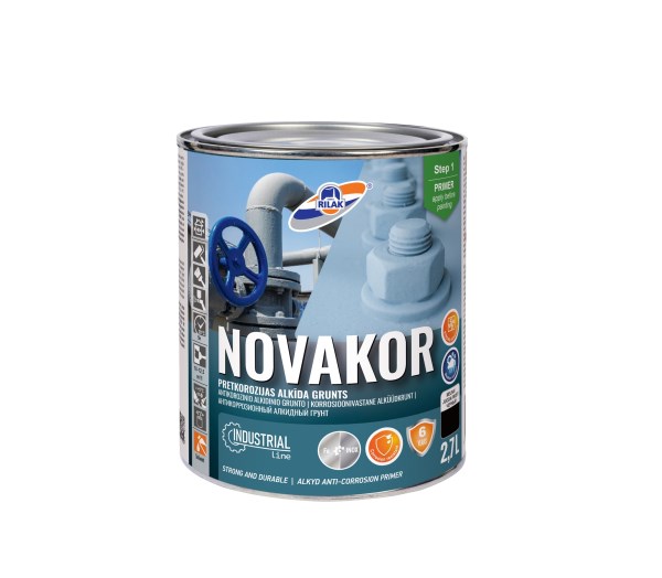 Antikorozinis alkidinis gruntas NOVAKOR, matinis, juodos spalvos 2,7L