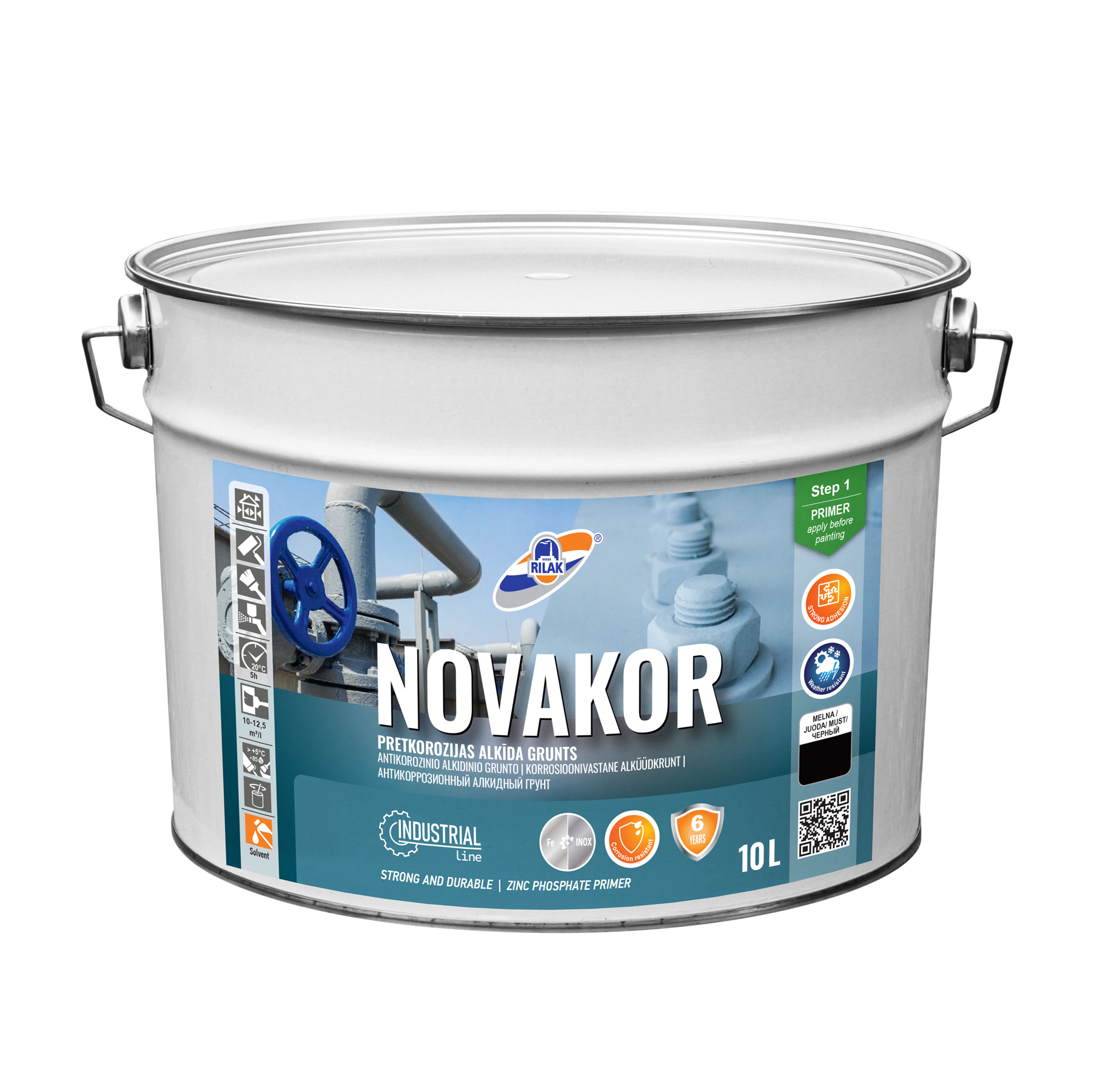 Gruntas antikorozinis Rilak NOVAKOR, juodas, 10l