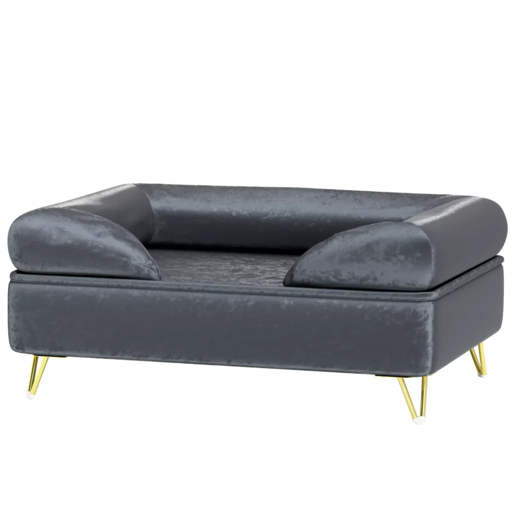 Sofa šunims su pagalvėle, metalinėmis kojelėmis, skalbiamas užvalkalas, pilka 76 x 53,5 x 34 cm