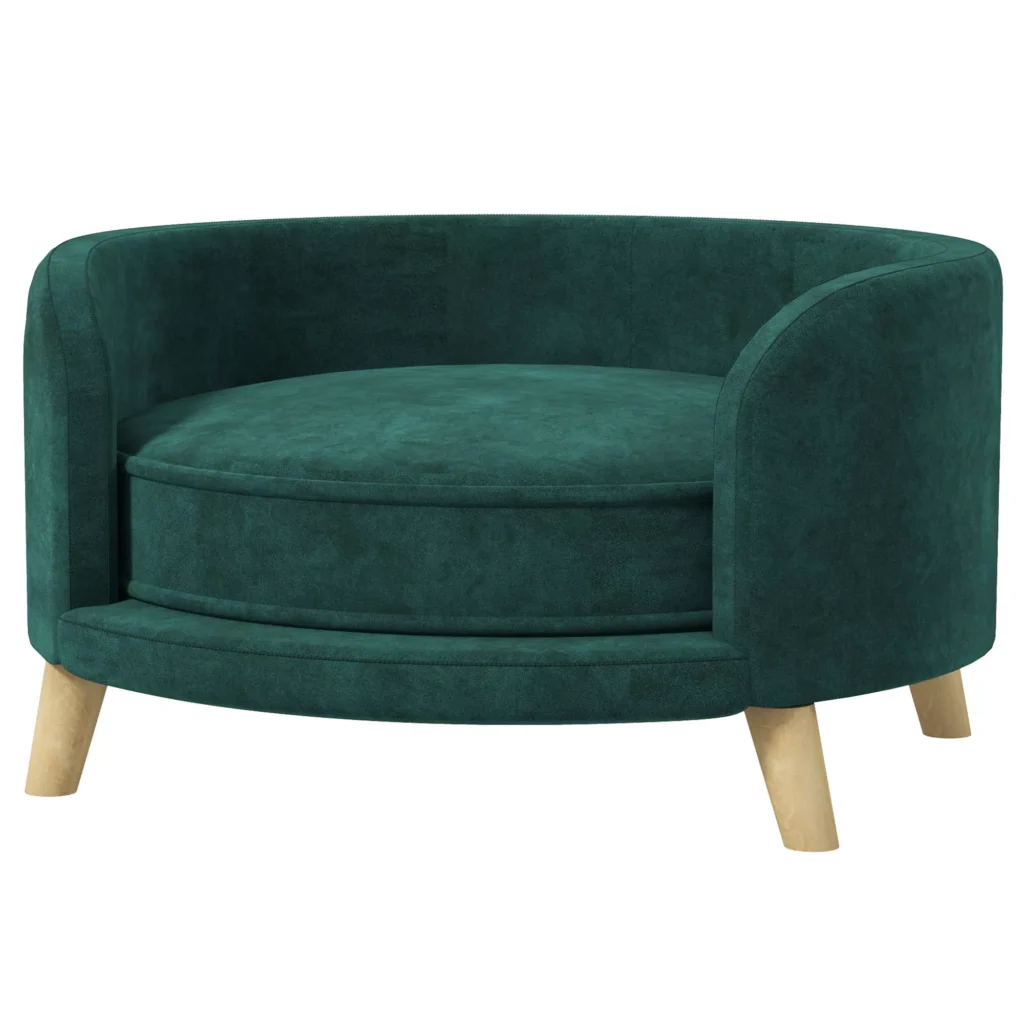 Sofa augintiniams su pagalvėlėmis, paaukštintu dizainu ir medinėmis kojomis, žalia 68 x 68 x 35 cm