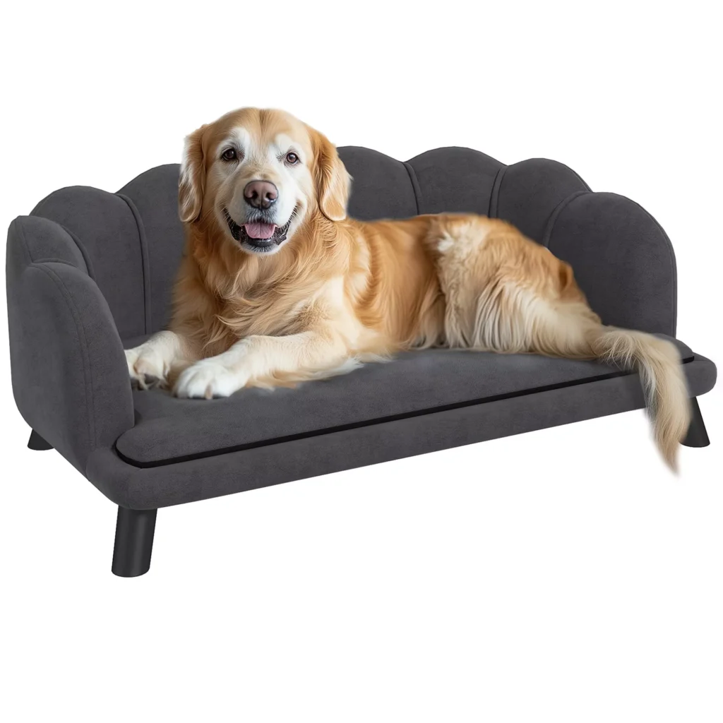 Prabangus guolis šunims, sofa, medinės kojos, tamsiai pilka 98,5x60,5x35,5cm