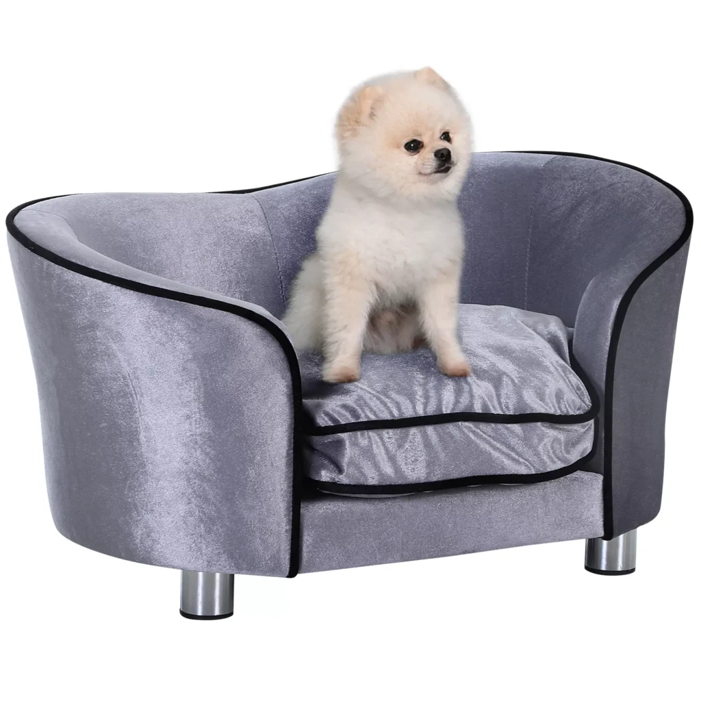 Prabangi naminių gyvūnėlių sofa su pagalvėle - šviesiai pilka 69 x 49 x 38 cm