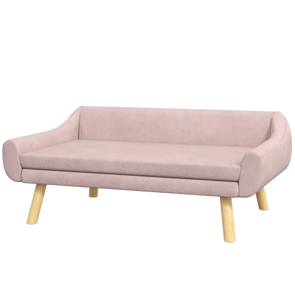 Elegantiška sofa katėms/šunims su atlošu, idealiai tinkanti vidutinio ir didelio dydžio šunims, aksomas, rožinė, 102x58,5x42,5cm