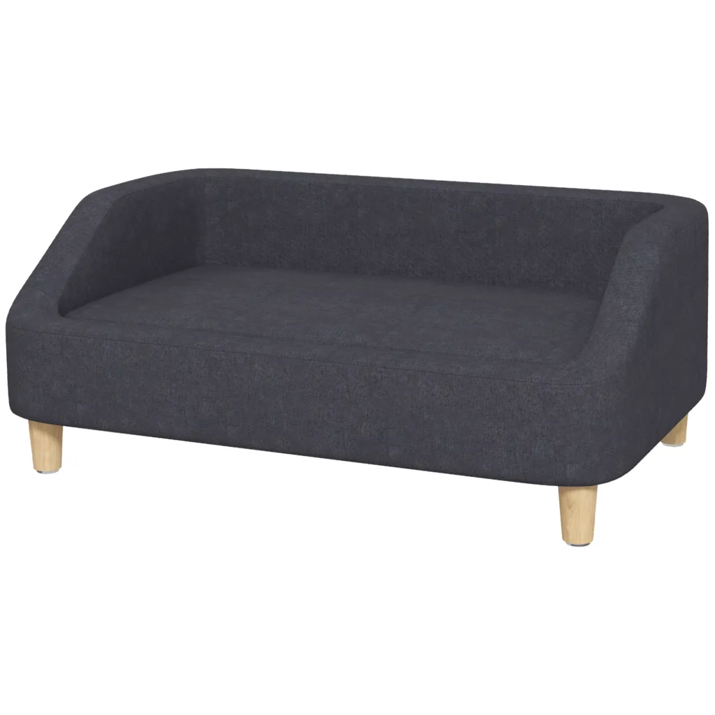 Sofa šunims, skirta vidutiniams ir dideliems šunims, paaukštinta konstrukcija su medinėmis kojomis, tamsiai pilka 95 x 63 x 39 cm