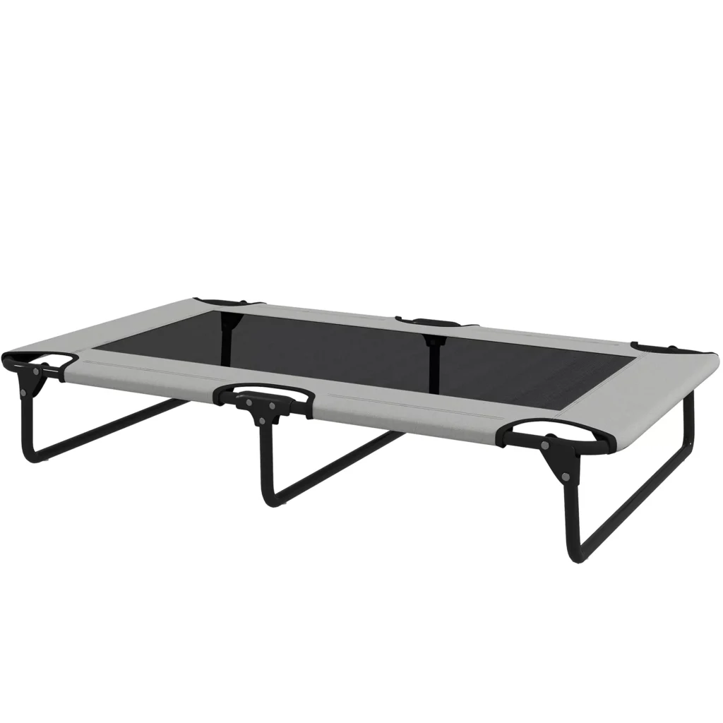 PawHut paaukštinta sulankstoma šunų lova, lauko šunų gultas su tinkliniu dizainu, kvėpuojantis, dideliems šunims šviesiai pilkas Oksfordas 107 x 61 x 20 cm