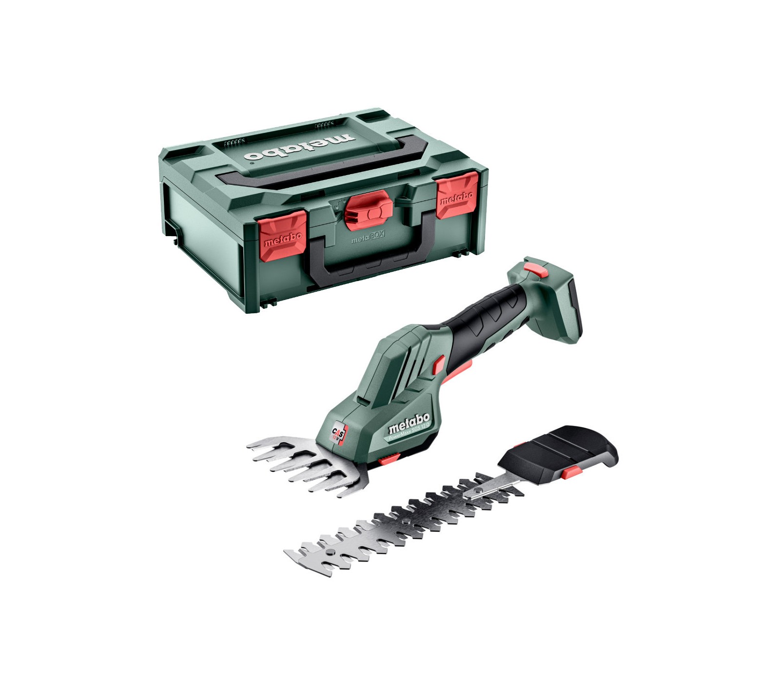 Akumuliatorinės krūmų ir žolės žirklės Metabo PowerMaxx SGS 12 Q (601608840), 12 V + lagaminas
