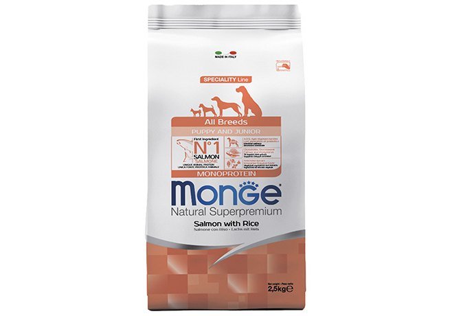Monge spec.line monoprotein mini Puppy sausas pašaras mažų veislių jauniems šuniukams su lašiša ir ryžiais 7,5kg