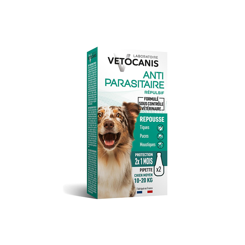 Vetocanis lašiukai nuo erkių vidutinio dydžio veislių šunims 10–20 kg 2 pipetės