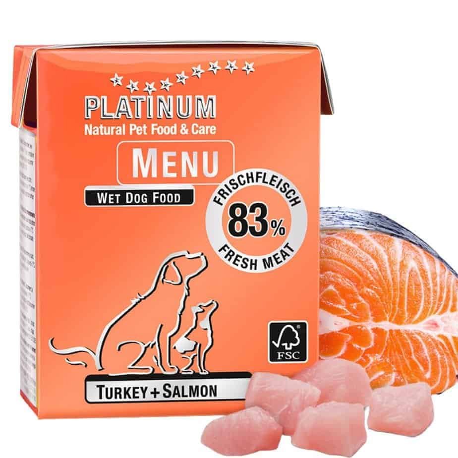 Platinum Menu paštetas šunims su kalakutiena ir lašiša, 375g