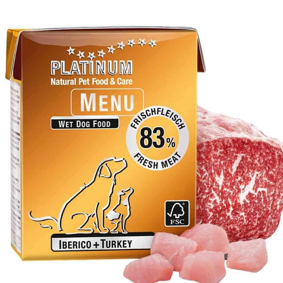 Platinum Menu šunims su kiaulių mėsa ir kalakutiena 375 g