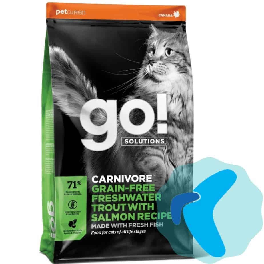 Go! SOLUTIONS CARNIVORE GRAIN FREE suaugusioms katėms ir kačiukams su gėlavandeniu upėtakiu ir lašiša