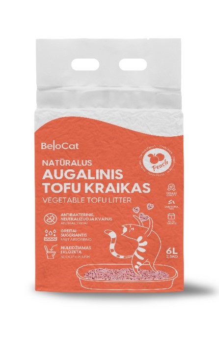 Tofu kraikas katėms persikų kvapo 6L