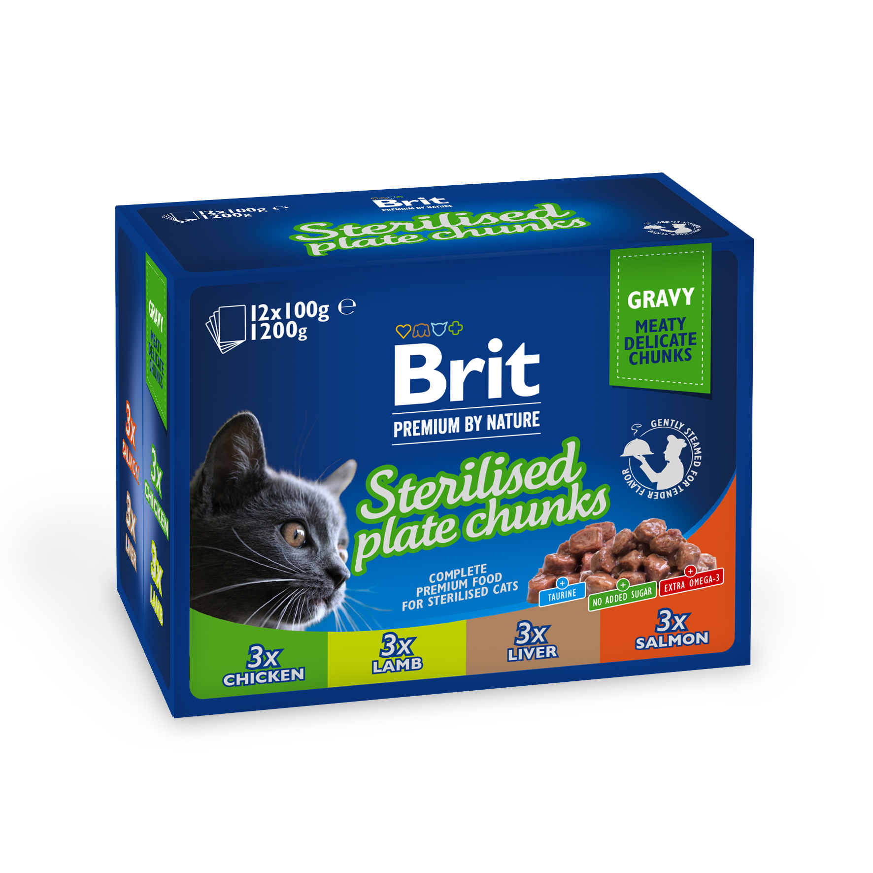 Brit Premium rinkinys sterilizuotoms katėms ( dėžutė)  Sterilised Plate 1200g (12x100g)