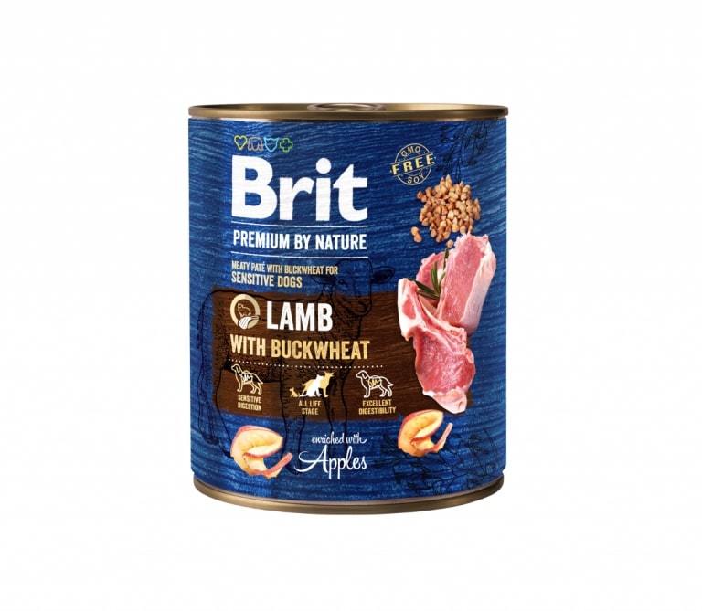 Konservuotas ėdalas šunims BRIT PREMIUM BY NATURE LAMB WITH BUCKWHEAT su ėriena, 800 g