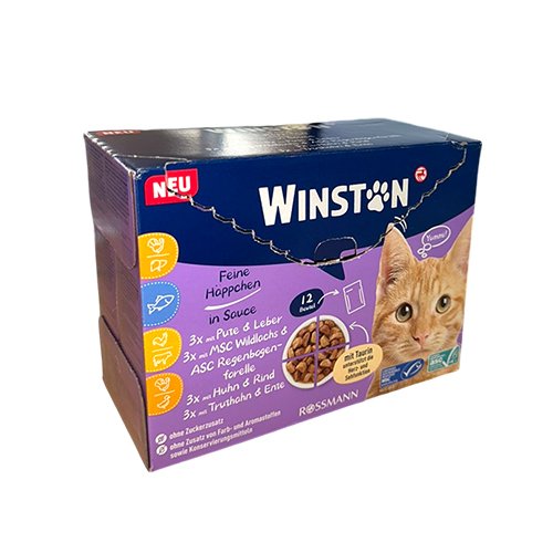 Visavertis suaugusių kačių pašaro rinkinys WINSTON, 100 g x 12 vnt.