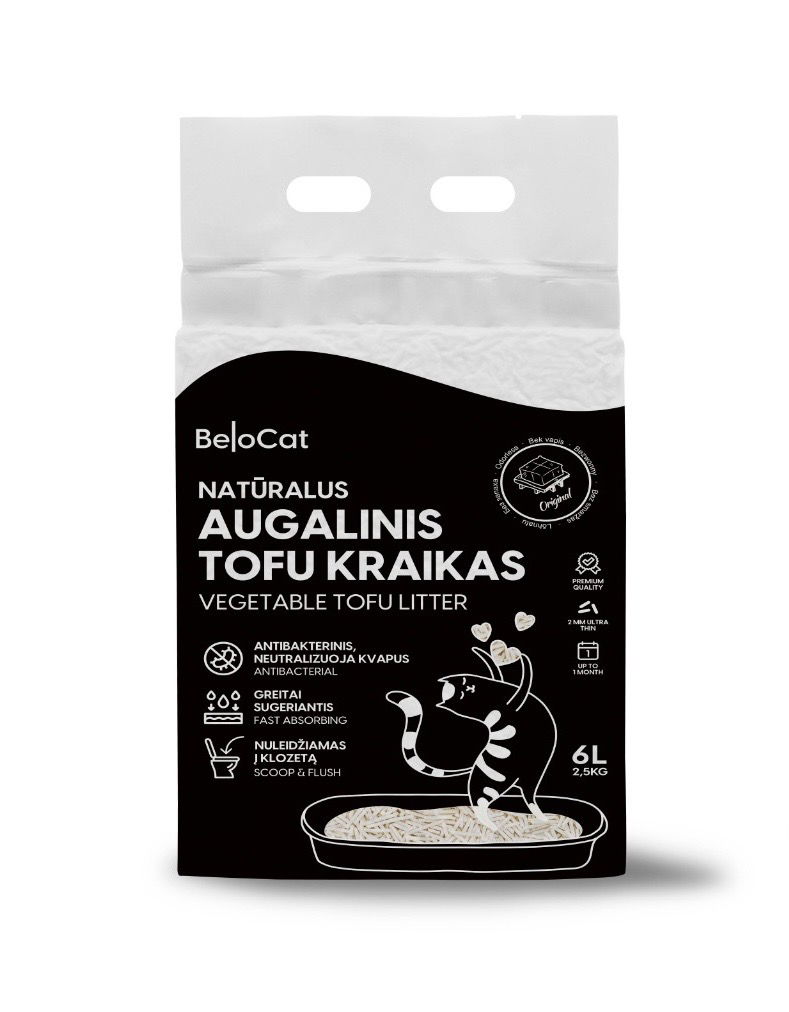 TOFU kraikas katėms BELOCAT Natural, bekvapis, 2 mm, 6 L, 2.5 kg