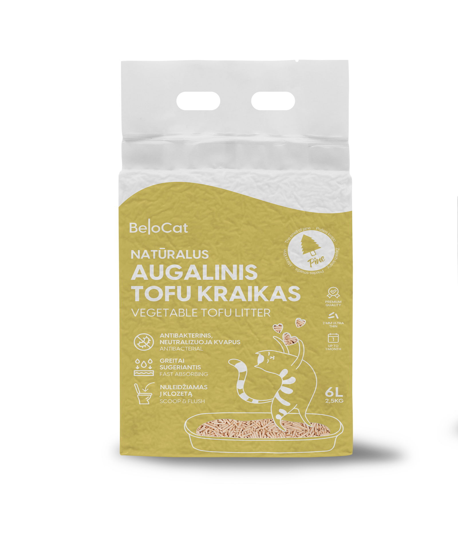 TOFU kraikas katėms BELOCAT, pušies kvapo, 2 mm, 6 L,  2.5 kg