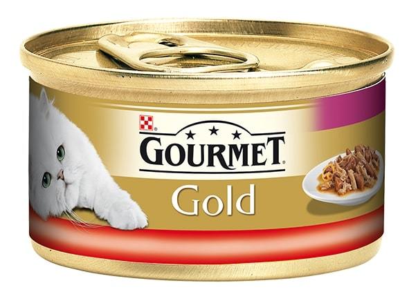 Konservuotas ėdalas katėms GOURMET GOLD, su jautiena ir vištiena,, 85 g