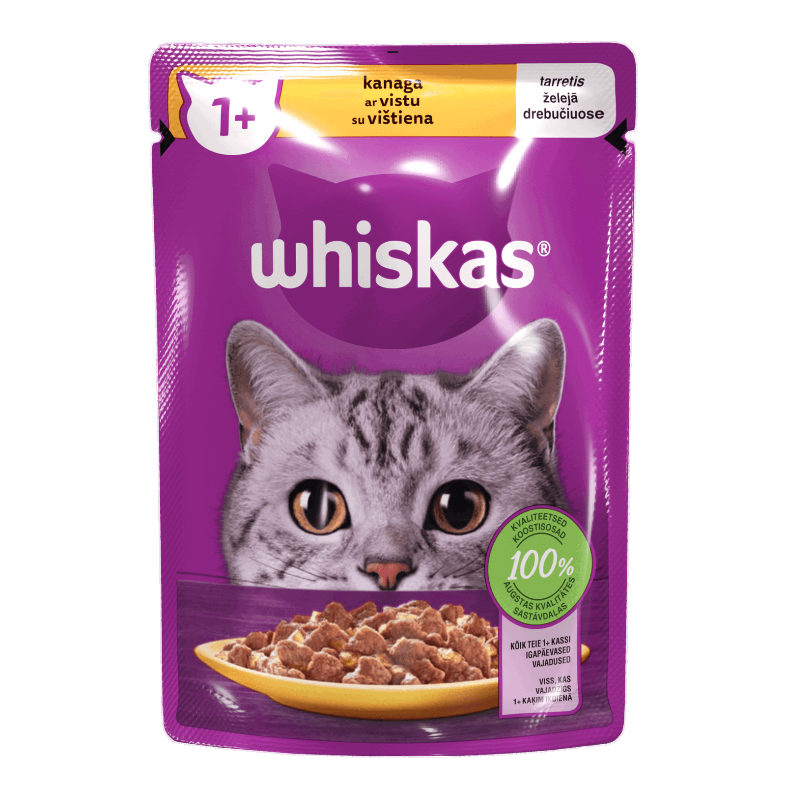 Konservuotas ėdalas katėms WHISKAS, su vištiena, 85g