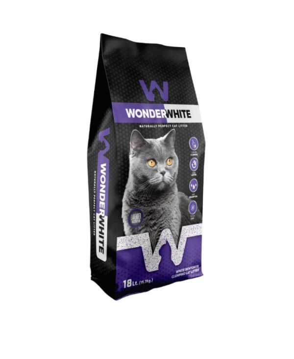 Bentonitinis sušokantis kraikas katėms Wonder White Natural Levanda,  18 l,  15.3 kg