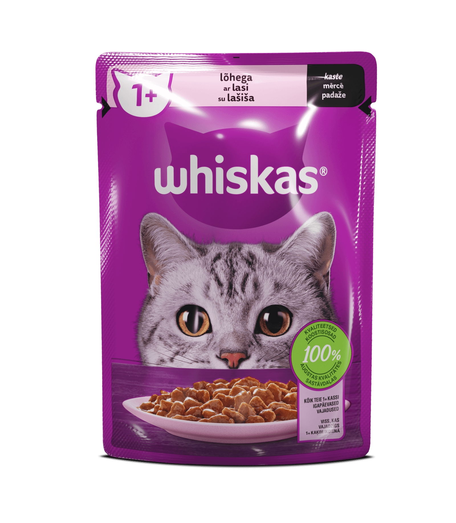 Konservuotas ėdalas katėms WHISKAS Adult, su lašiša, 85 g