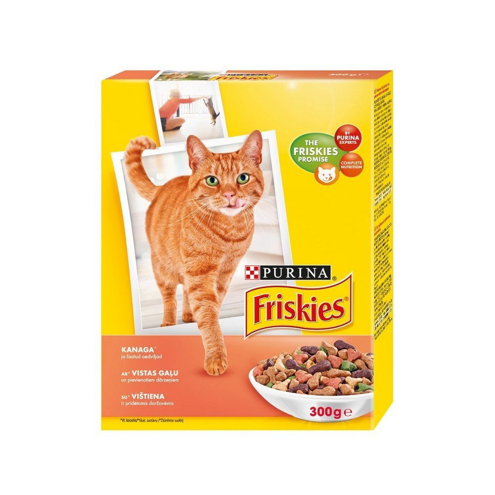 Sausas kačių ėdalas FRISKIES, su vištiena, kepenėlėmis, daržovėmis, 300 g
